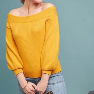 Moth Anthropologie Yellow‎ Off The Shoulder Sweater XS